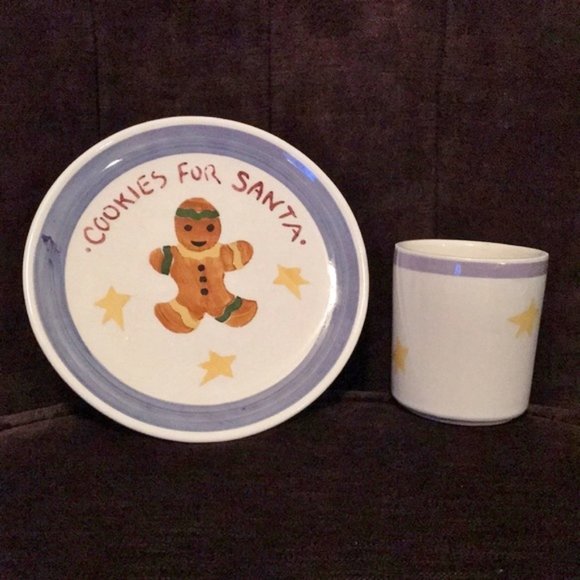 Final Price- RARE Made in Italy Hand Painted Santa Cookie Plate and Milk Cup - Picture 2 of 7
